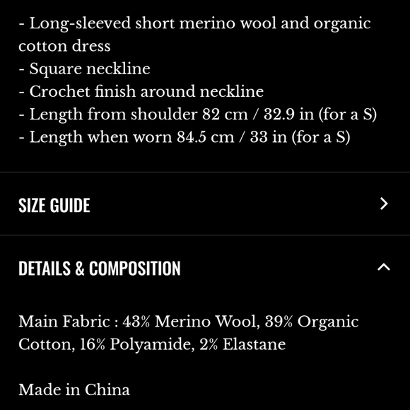 Sezane Hawa Black Long Sleeve Merino Wool/ Organic Cotton Dress - Picture 4 of 4